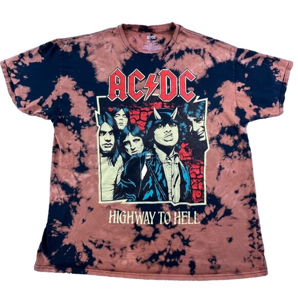 AC/DC Other - AC/DC Shirt Mens 2XL Highway to Hell Graphic Tee Bleach Tie Dye Rock Band Metal